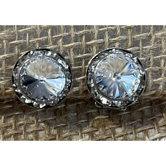 Vtg Faux Crystal Rhinestone Clip On Earrings Costume Jewelry Bling Holiday Party - Picture 2 of 7